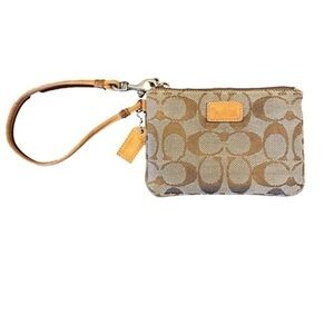 COACH Vintage Signature Canvas Wristlet Tan Brown Orange 4-inch x 6-inch